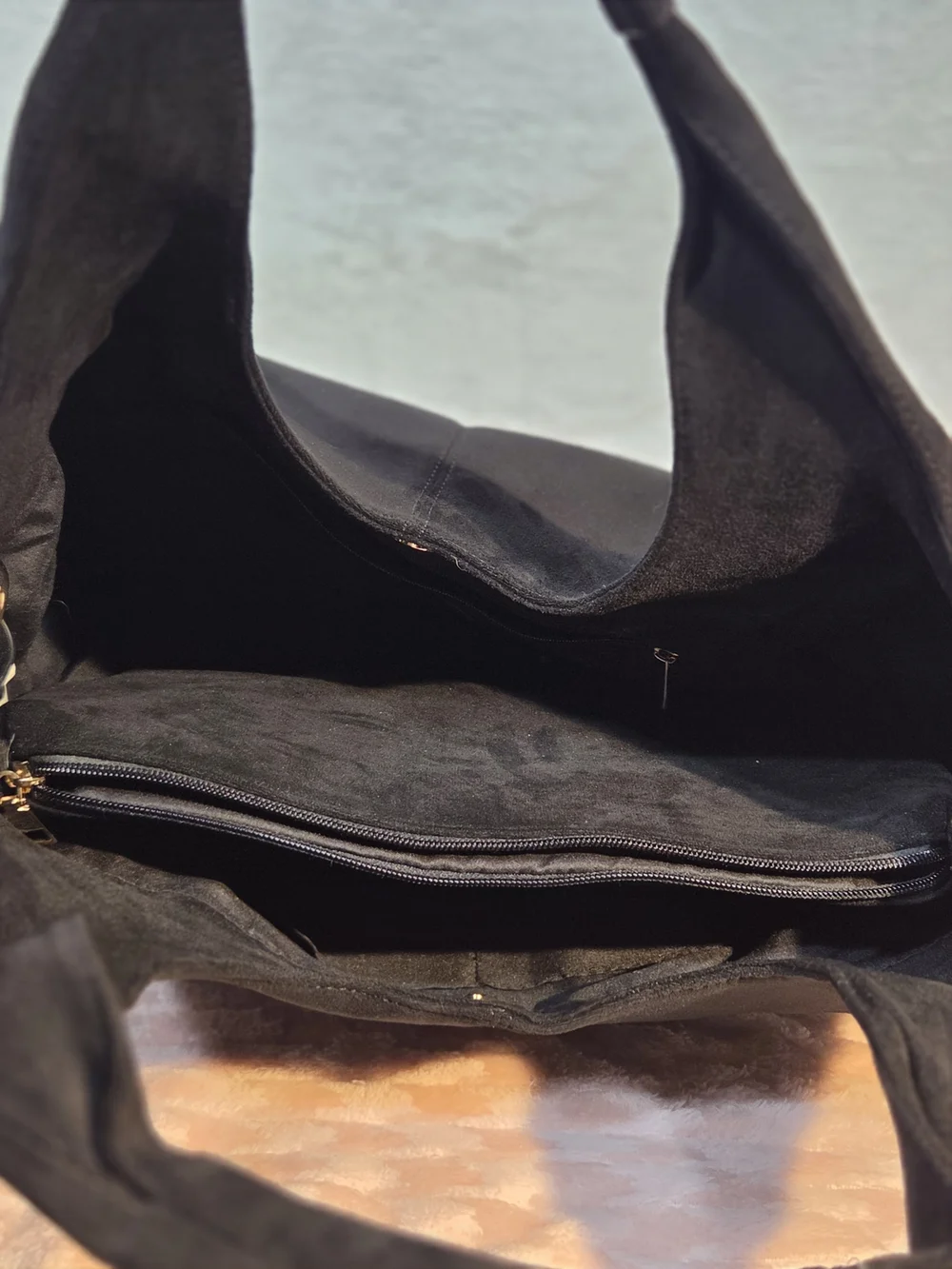 Black Suede Hobo Bag - Classic Everyday Tote